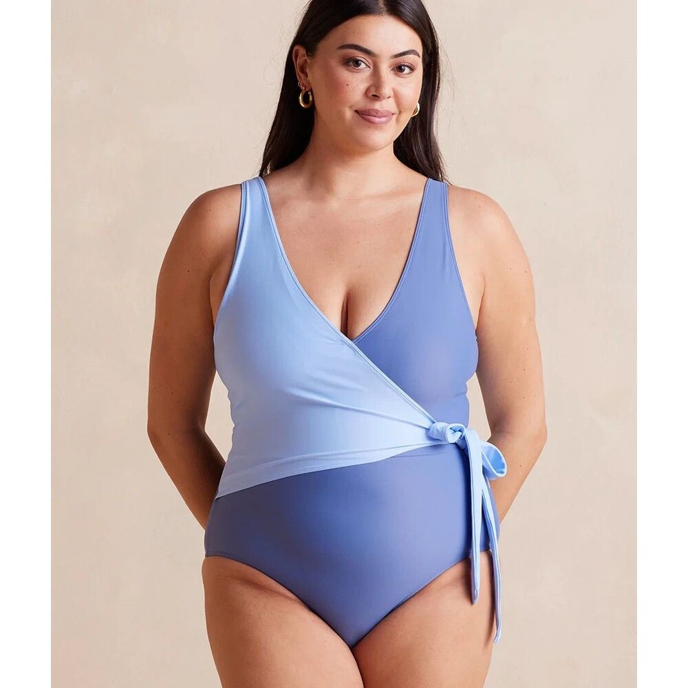 Summersalt Perfect Wrap One Piece Swimsuit Womens 18 Blue Flattering Pool Beach